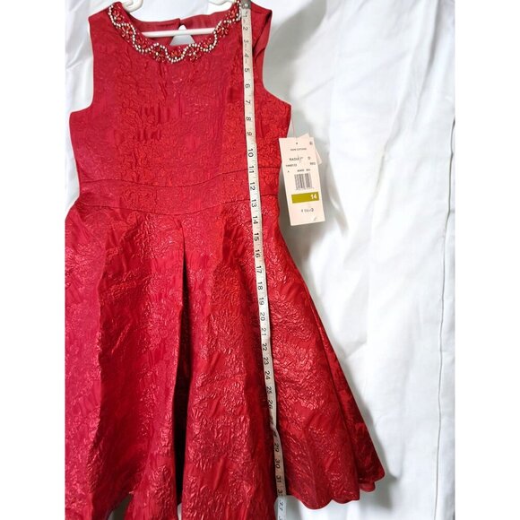 Rare Editions Big Girls Sleeveless Brocade with Jeweled Neckline Social Red Dres - Picture 9 of 13